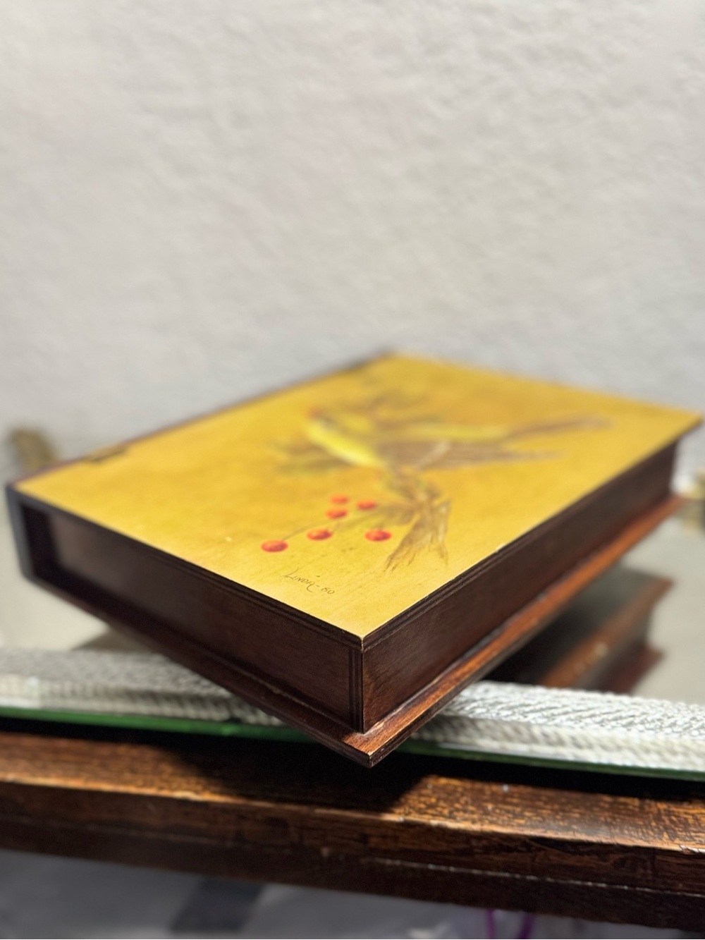 Vintage Hand Painted Bird Hinged Wood Book Box - Picture 4 of 10